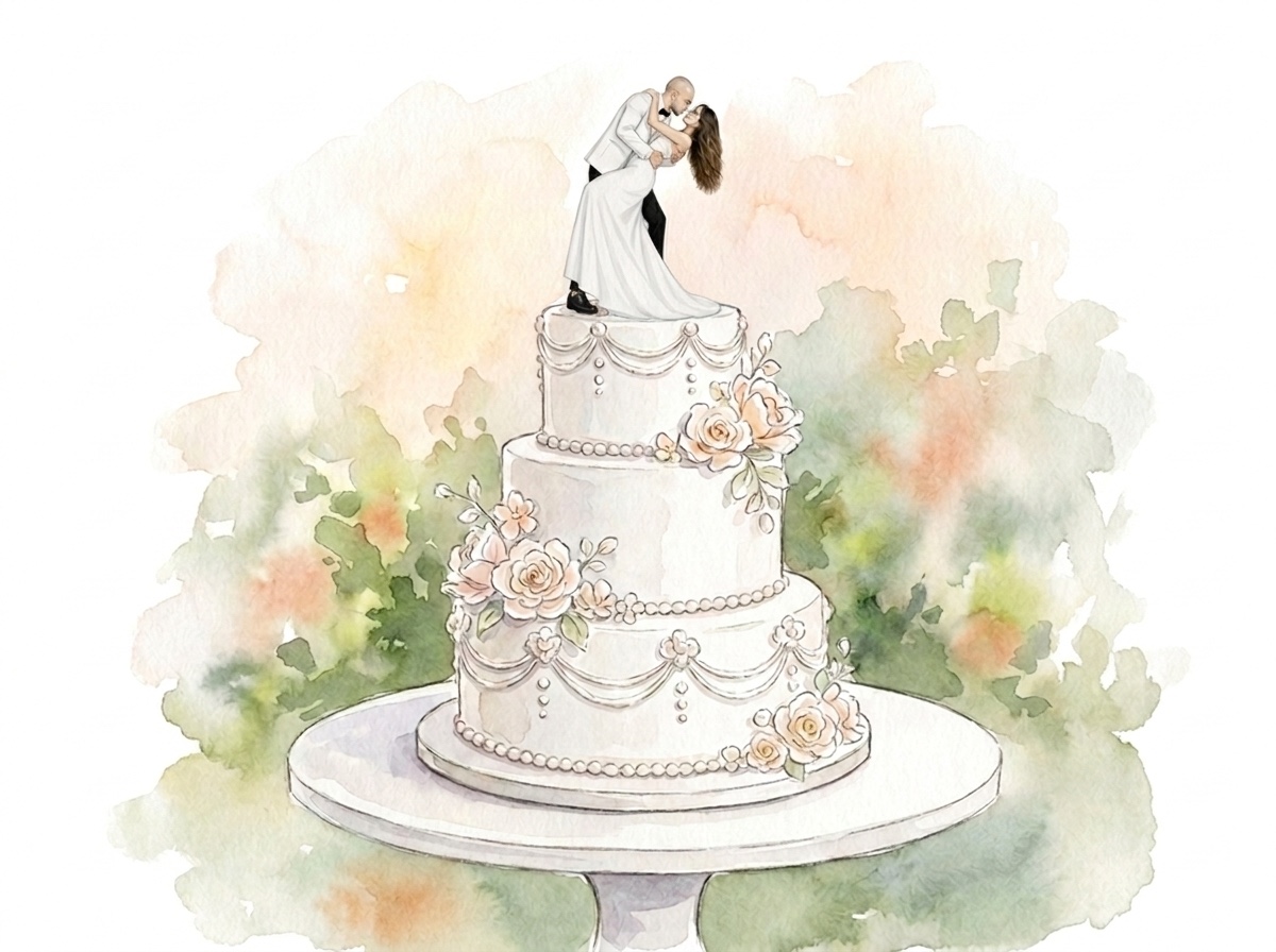 Catarina e Sérgio sobre o bolo de casamento